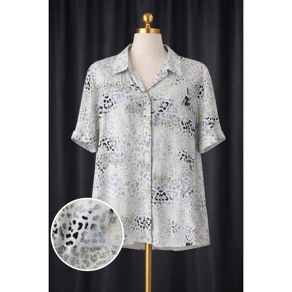 Rose + Olive Multicolored Button Up Top Blouse Flowy Lightweight Collared 1x